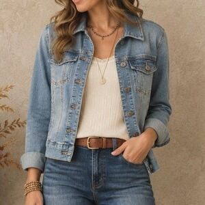 Love Tree Denim Womens Medium Wash Stretch Trucker Jacket Blue Small Fall